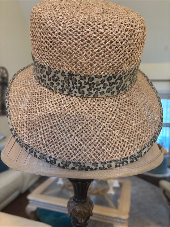 Accessories - Woven Straw Sun Hat with Leopard Trim